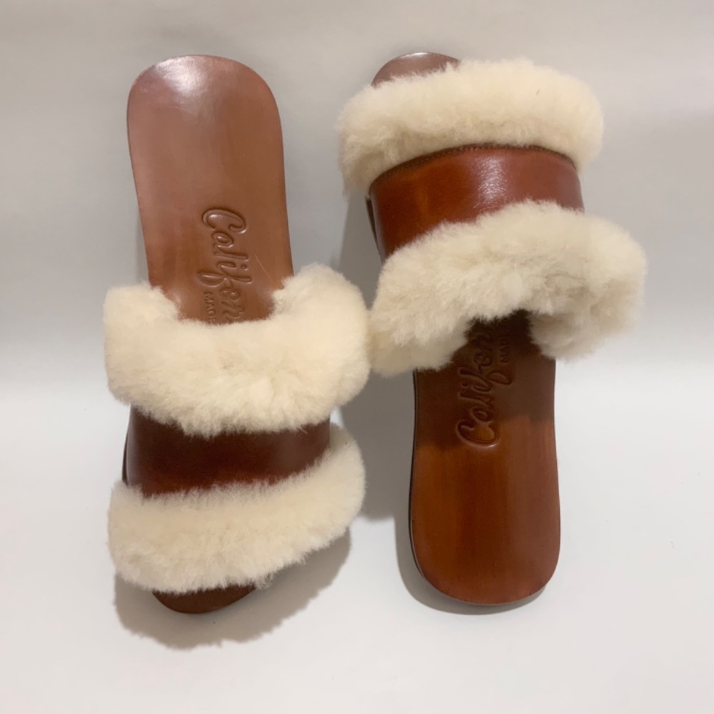 Californians Hannah Cognac genuine shearling slippers mules fashion flat sandals - Picture 13 of 16